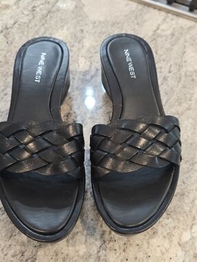 Nine West Black Braided Slide Mules